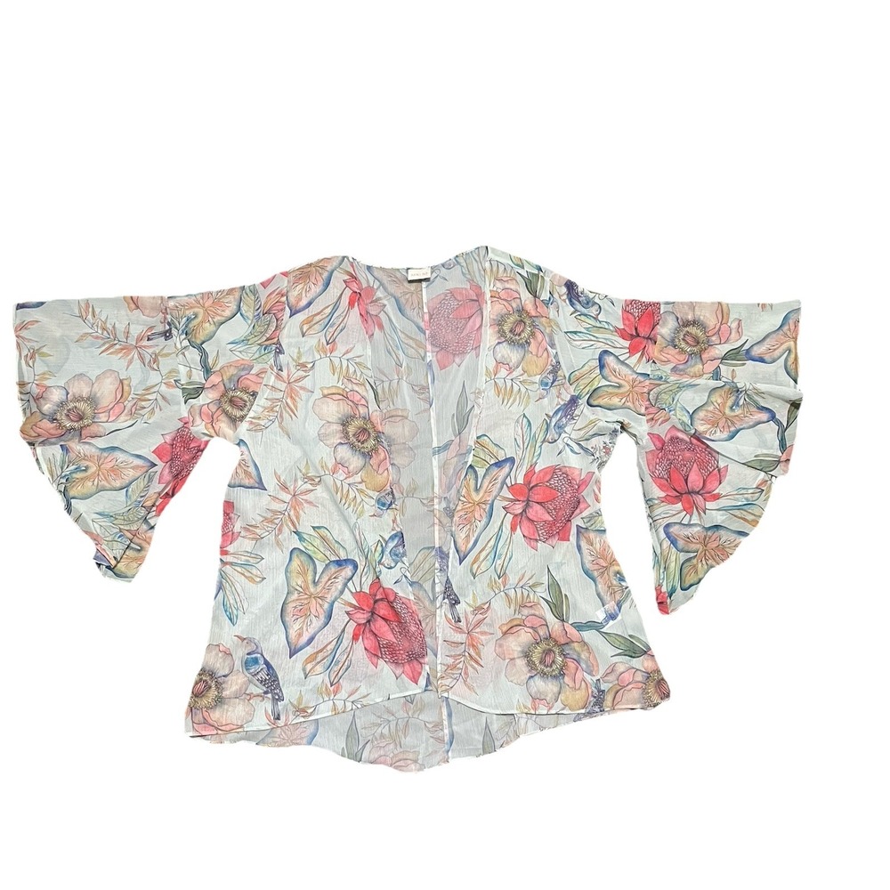 Sukiso Botanical Short Bell Sleeves Swim Cover Up Size L/ XL Beach Fairy Floral - Picture 8 of 16
